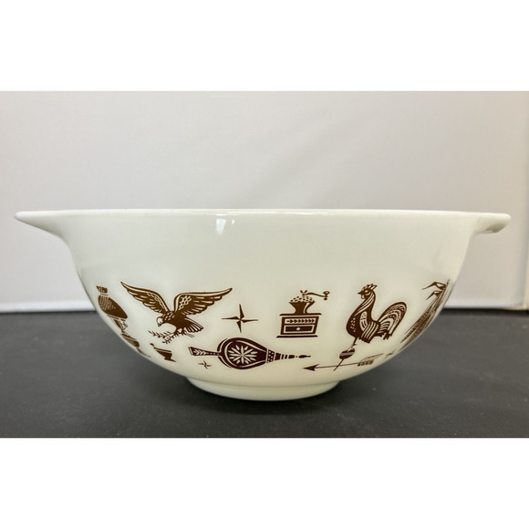 Pyrex Early American Cinderella 443 White Brown 2-1/2 Qt Nesting Mixing Bowl - Picture 3 of 14